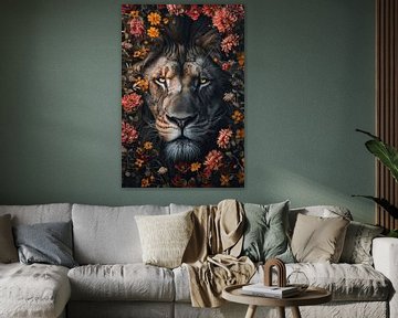 Repos royal en fleurs - lion sur Eva Lee