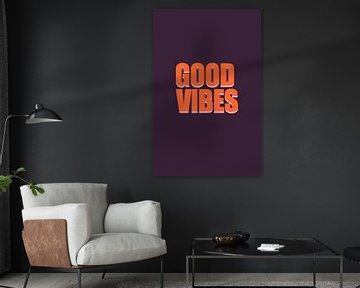 Retro Quote - Good Vibes in paars en oranje van Atelier Willem