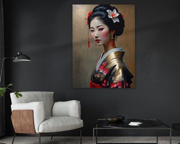 De mooie Japanse bloemen Geisha vrouw van Jolique Arte