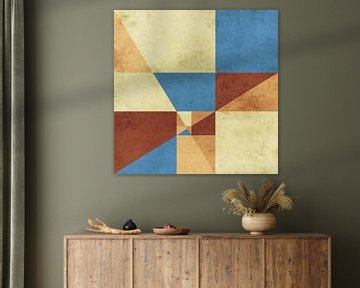 Geometrische abstracte compositie in beige, bruin en blauw van Western Exposure