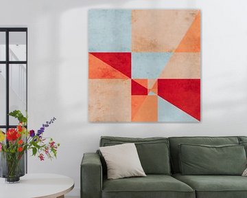 Geometric abstract composition in red, orange and blue-grey by Western Exposure
