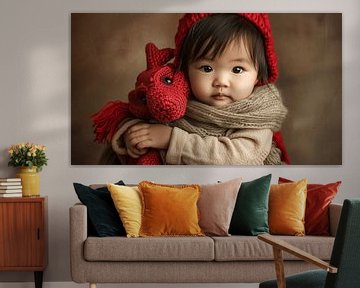 Chinesisches Kleinkind mit seinem Drachen von Karina Brouwer
