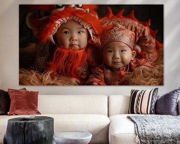 Zwei chinesische Brüder im Drachenkostüm von Karina Brouwer
