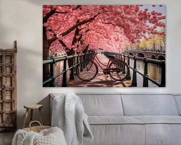 Nederland, met bloemen en fietsen op de brug in de lente van Animaflora PicsStock