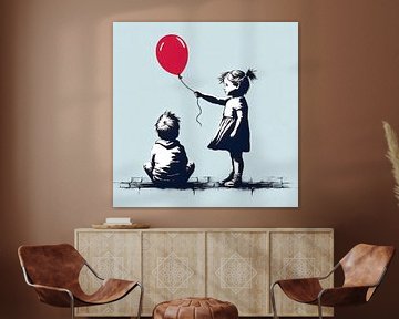 Girl and boy with balloon