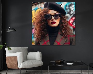 Woman with glasses and beret by Digital Art Nederland