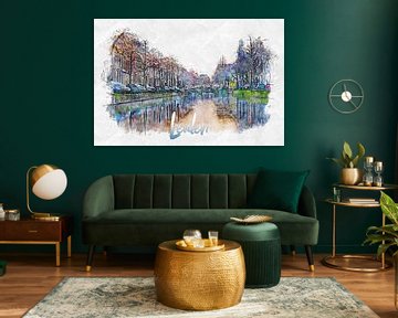 Leiden (watercolour painting with place name) by Art by Jeronimo