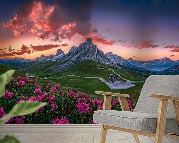 Alpenrozen bij zonsondergang in Zuid-Tirol van Voss Fine Art Fotografie