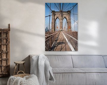 New York, Brooklyn Bridge met zicht op Manhattan.... van Maja Mars