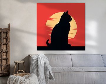 Silhouette de chat coucher de soleil Minimalisme sur The Xclusive Art