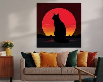 Kat zonsondergang Silhouette Minimalisme van TheXclusive Art