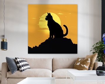 Kat Silhouette op een berg zonsondergang Minimalisme van TheXclusive Art