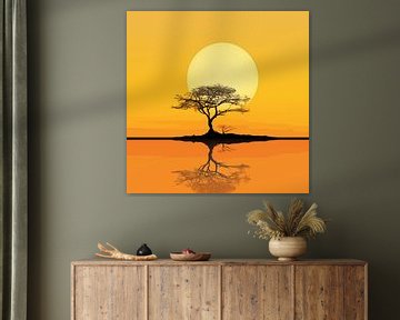 Sunset and a tree Minimalism modern by The Xclusive Art