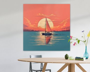 Coucher de soleil et bateau Minimalisme moderne sur TheXclusive Art