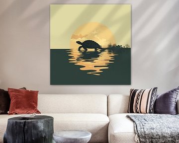 Silhouette de tortue Minimalisme couleurs claires sur TheXclusive Art