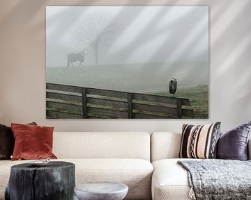 Landschap in de mist van Marcel van Balken