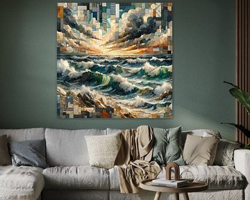 Combinatie mozaïek-collage Dynamisch zeegezicht van Lois Diallo