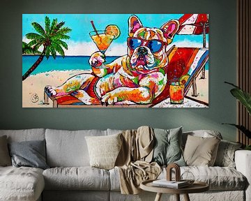 Strand Bulldog van Happy Paintings