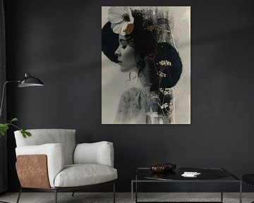 Modern chic, portrait combined with botanical elements by Carla Van Iersel