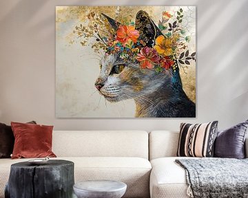 Golden Flower Cat by De Mooiste Kunst