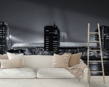 Stadium De Kuip during a Europa League night in black and white by Tux Photography