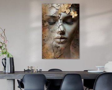 Portret vrouw: De Rust van Vergankelijkheid: Vrouw met Bloem van Color Square