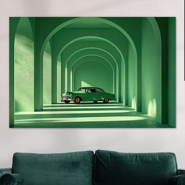 Oldtimer - Klassieke auto - Monochroom - groen