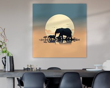 Troupeau d'éléphants couleurs claires minimalisme sur The Xclusive Art