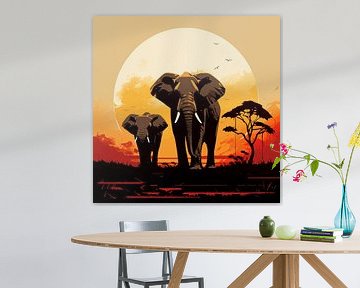 2 elephants artistic minimalism by The Xclusive Art