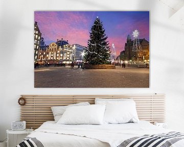 Dam Square at Christmas in Amsterdam Netherlands at sunset by Eye on You