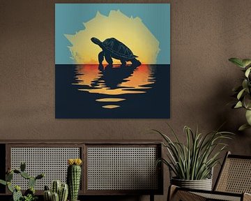 Tortue silhouette coucher de soleil bleu Minimalisme sur TheXclusive Art