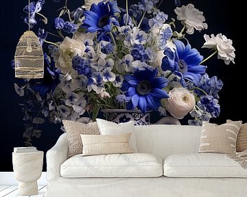 Flowers in Delft blue porcelain vase by TheXclusive Art