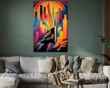 Bunte Stadt Sonnenaufgang von Art & Soul Creations