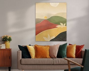 De gele boom minimalistisch landschap van Tanja Udelhofen