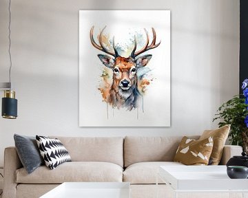 watercolour painting of the head of a red deer