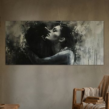 Moderne Liebe Schwarz und Weiß | Umarmung Abstrakt