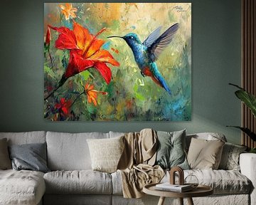 Peinture d'une fleur de colibri sur Caprices d'Art