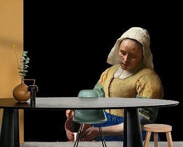 Vermeer Milkmaid as Milk Spilling Girl - pop art black by Miauw webshop