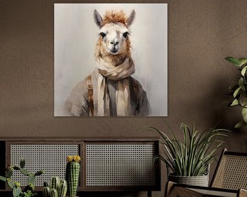Lama Portrait Kunst | Lama mit Schal von De Mooiste Kunst