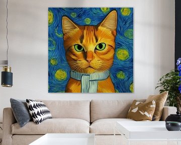 Vincent de kat (nr.1) - Een kattenportret in de stijl van Vincent van Gogh van Vincent the Cat