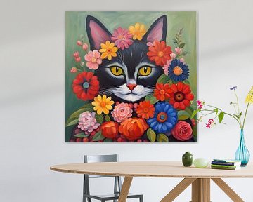 Frida de kat (nr.1) - Een kattenportret in de stijl van Frida van Vincent the Cat