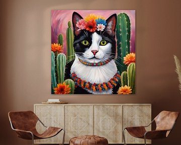 Frida de kat (nr.2) - Een kattenportret in de stijl van Frida van Vincent the Cat