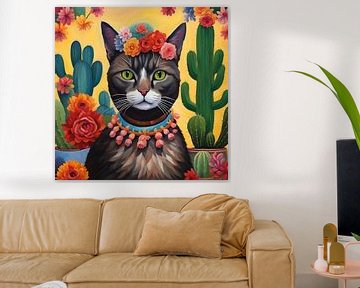 Frida de kat (nr.3) - Een kattenportret in de stijl van Frida van Vincent the Cat