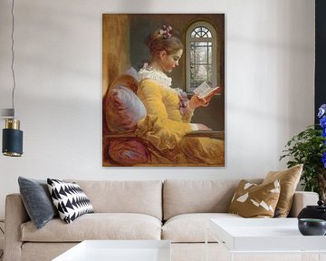 Lezend meisje, Jean-Honoré Fragonard met raam