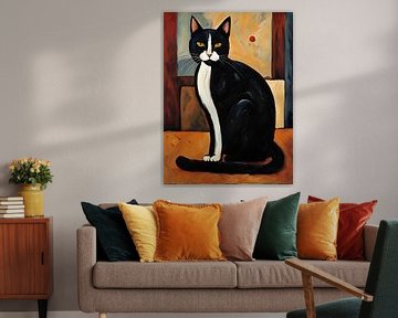 Amedeo de kat - Een kattenportret in de stijl van Modigliani van Vincent the Cat