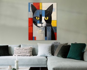 Piet de Kat - Een kattenportret in de stijl van Mondriaan van Vincent the Cat