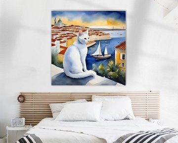 Lisbon Cat - Watercolour Cat Art by Vincent the Cat