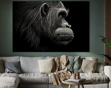 Painting Gorilla Black and White by Kunst Kriebels