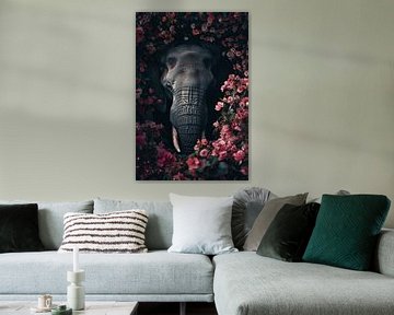 Eclipse of Elegance - Elefant in der Blumennacht von Eva Lee