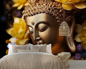 Golden buddha with flowers